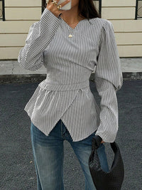 Stripe V-Neck Tied Shirt