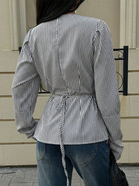 Stripe V-Neck Tied Shirt