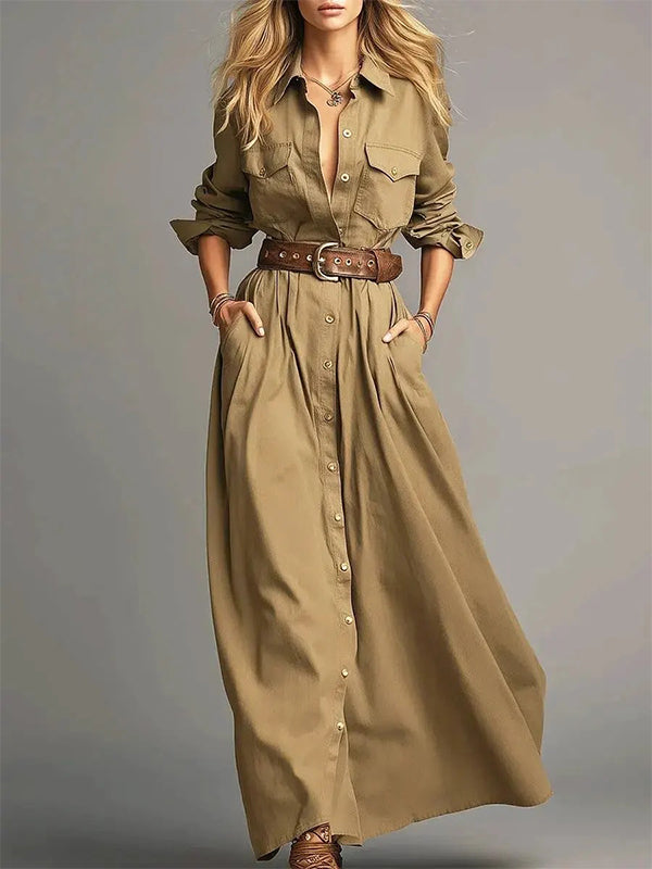 Solid Button-Front Shirt Dress