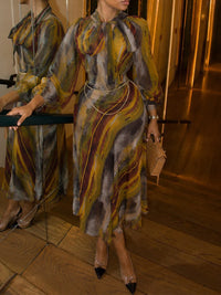 Printed Tie-Neck Shirt & Skirt Set