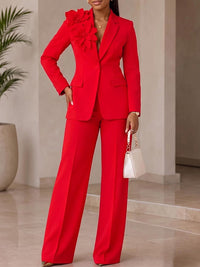 3D Floral Blazer & Pants Set