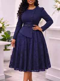 Lace Combo Belted Dress