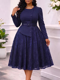 Lace Combo Belted Dress