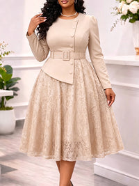 Lace Combo Belted Dress