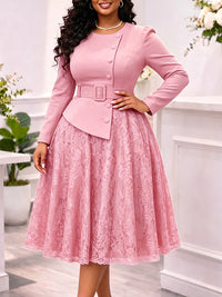Lace Combo Belted Dress