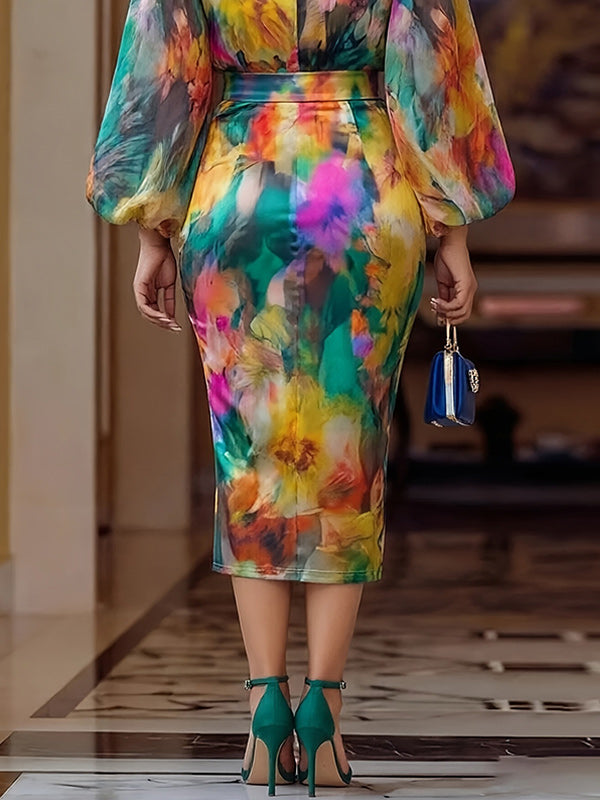 Printed Frilled Blouse & Skirt Set