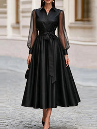 Sheer-Combo Tied Shirt Dress