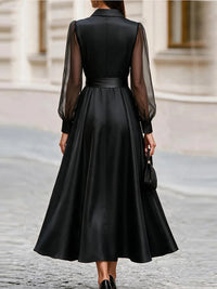 Sheer-Combo Tied Shirt Dress
