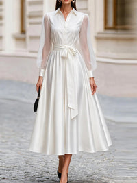 Sheer-Combo Tied Shirt Dress