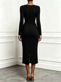 Solid V-Neck Ruffle Dress