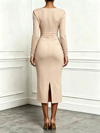 Solid V-Neck Ruffle Dress