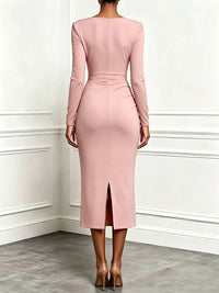 Solid V-Neck Ruffle Dress