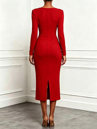 Solid V-Neck Ruffle Dress