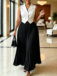 Double-Breasted Vest & Pleated Skirt Set