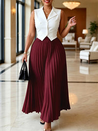 Double-Breasted Vest & Pleated Skirt Set