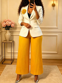 3D Floral Blazer & Pleated Pants Set