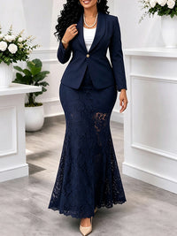 Solid Blazer & Lace Mermaid Skirt Set