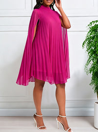 Solid Pleated Cape Dress