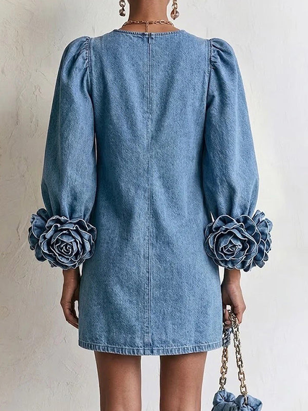 3D Floral Denim Dress