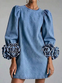 3D Floral Denim Dress