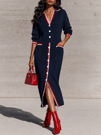 Contrast Button-Front Dress