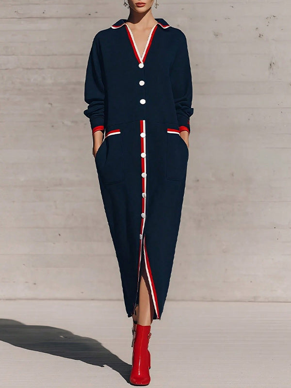 Contrast Button-Front Dress