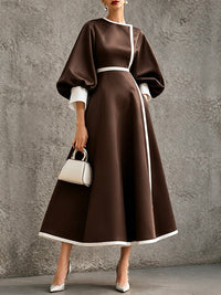Contrast Bishop-Sleeve Dress