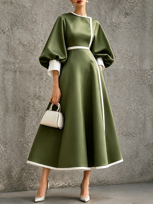 Contrast Bishop-Sleeve Dress