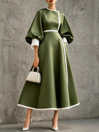 Contrast Bishop-Sleeve Dress