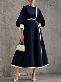 Contrast Bishop-Sleeve Dress
