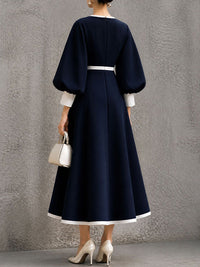 Contrast Bishop-Sleeve Dress