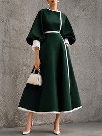 Contrast Bishop-Sleeve Dress
