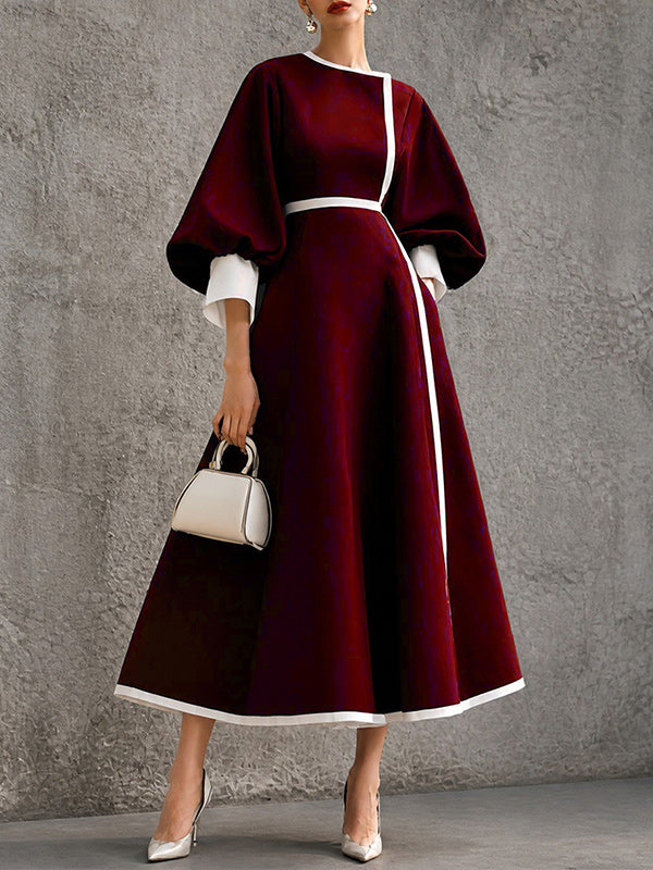 Contrast Bishop-Sleeve Dress