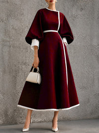 Contrast Bishop-Sleeve Dress