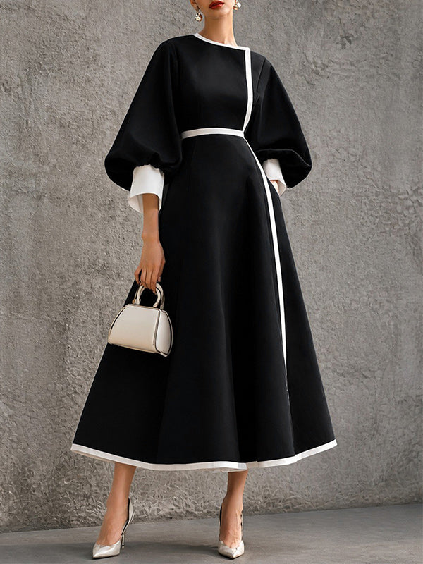 Contrast Bishop-Sleeve Dress