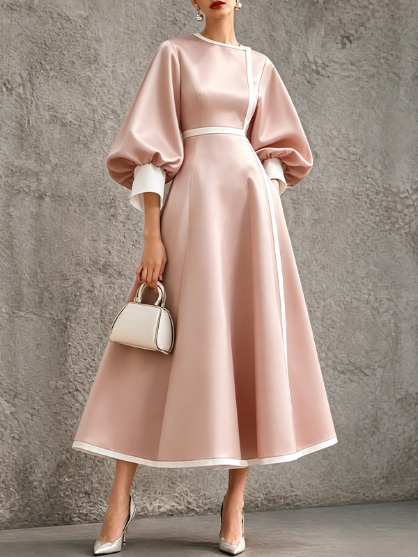 Contrast Bishop-Sleeve Dress