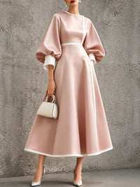Contrast Bishop-Sleeve Dress