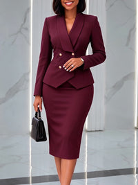 Double-Breasted Blazer & Skirt Set