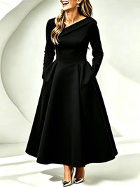 Asymmetric-Neck Midi Dress