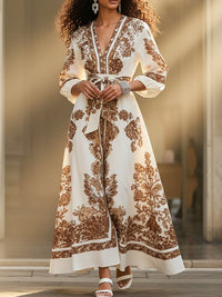 Printed V-Neck Tied Dress