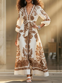 Printed V-Neck Tied Dress