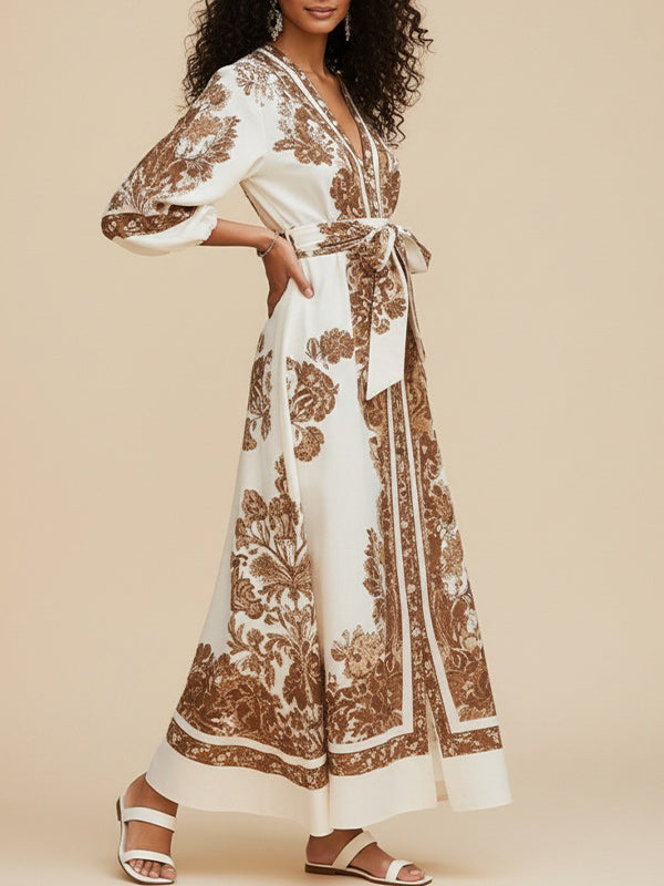 Printed V-Neck Tied Dress