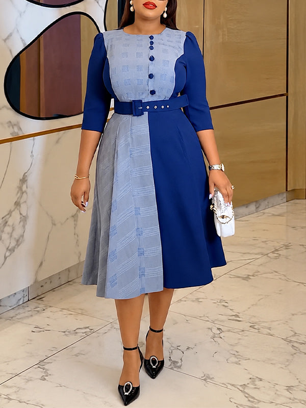 Plaid Combo Belted Dress