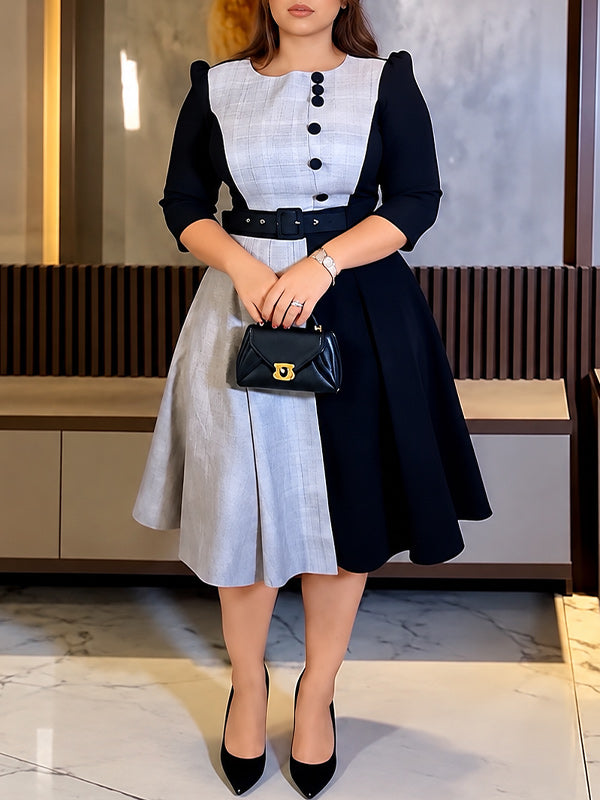 Plaid Combo Belted Dress