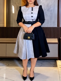 Plaid Combo Belted Dress