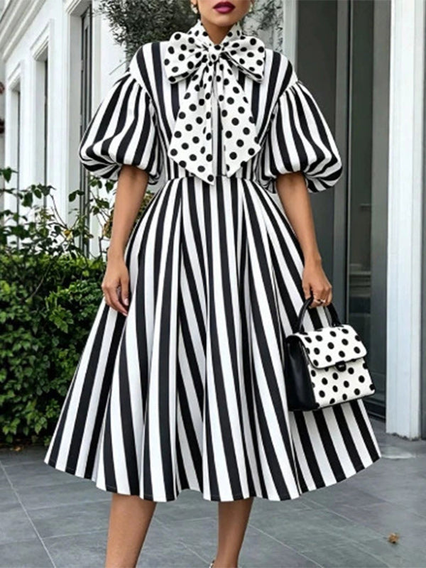 Stripe Tie-Neck Dress