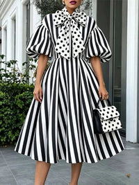 Stripe Tie-Neck Dress