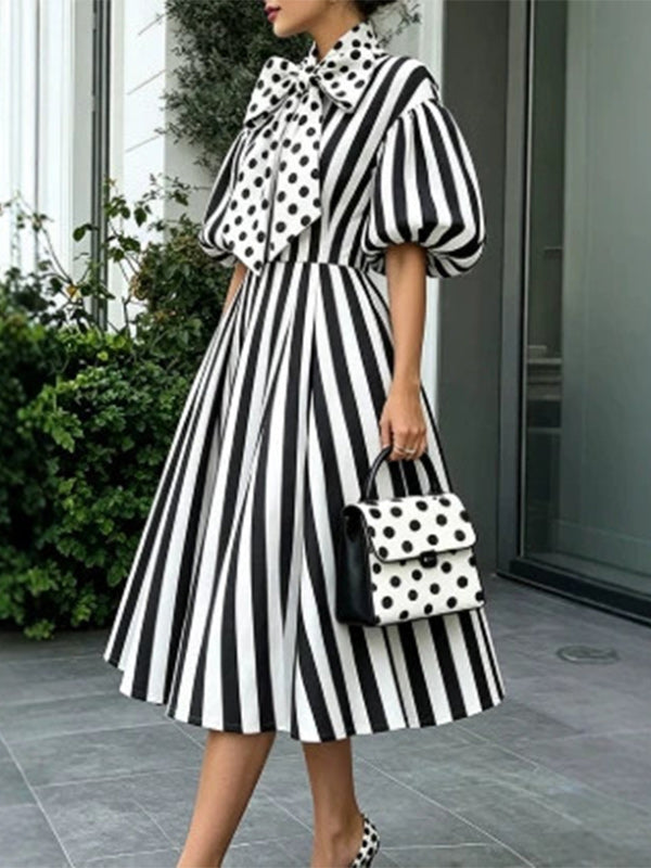 Stripe Tie-Neck Dress