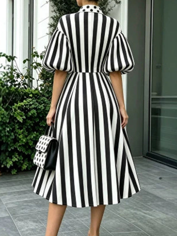 Stripe Tie-Neck Dress
