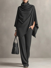 Solid Poncho Top & Pants Set